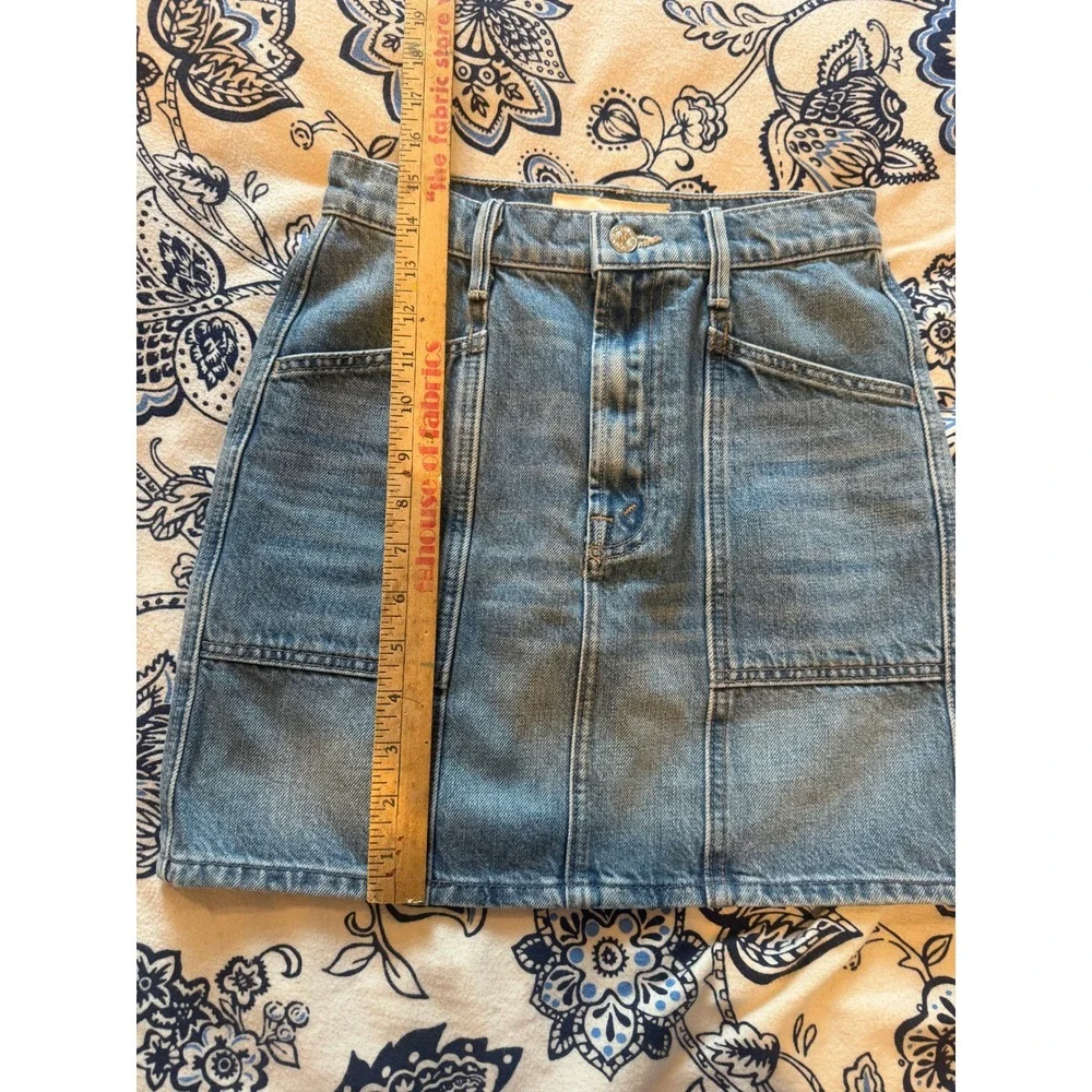 Mother Superior Denim Mini Skirt Blue High Waist Patch Pocket Womens Size 24